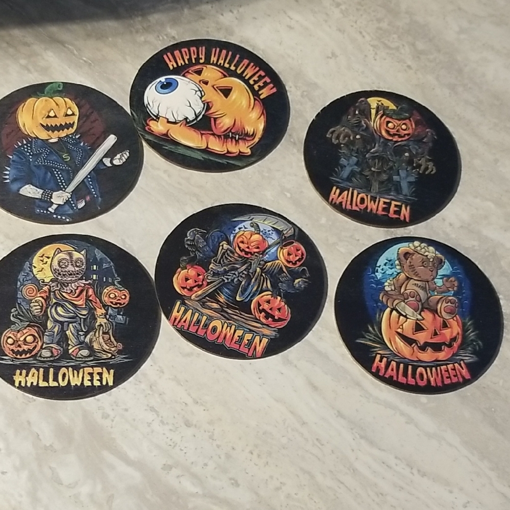 Halloween Themed Wood Coasters Set